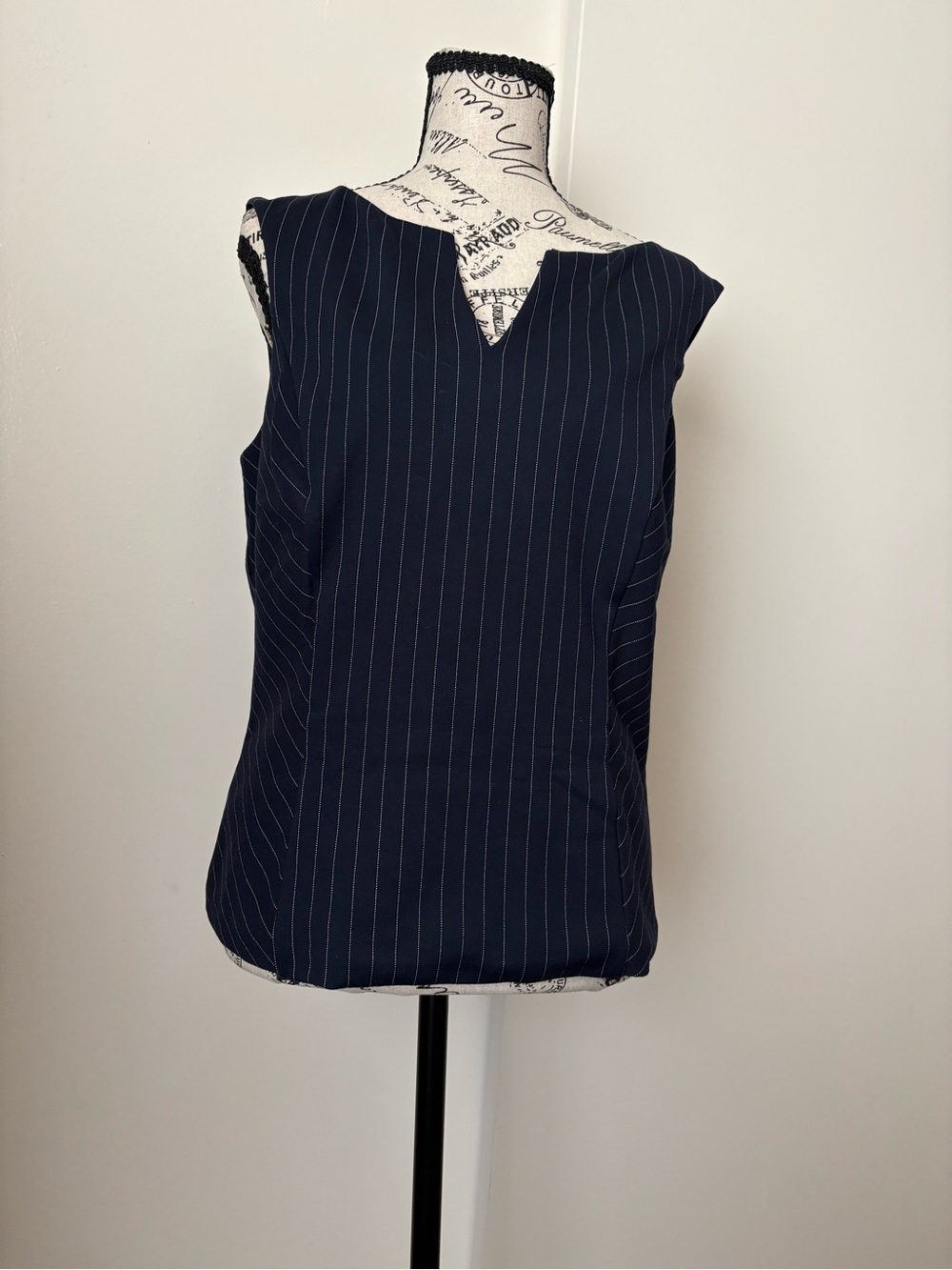 White House Black Market Navy Pinstripe Notch-Neck Camisole